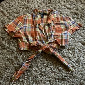 Orange plaid tie crop top